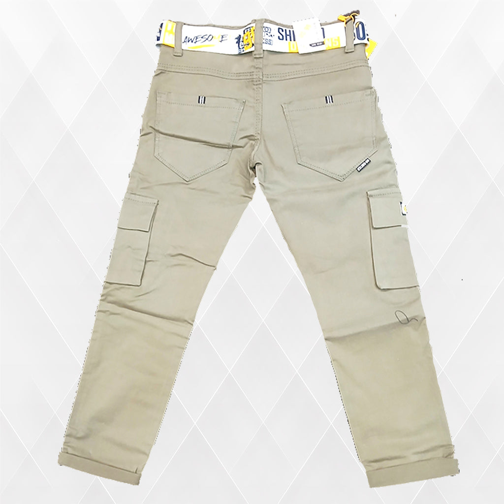 Pariari Boys Khaki Cargo Pants with Stylish Belt