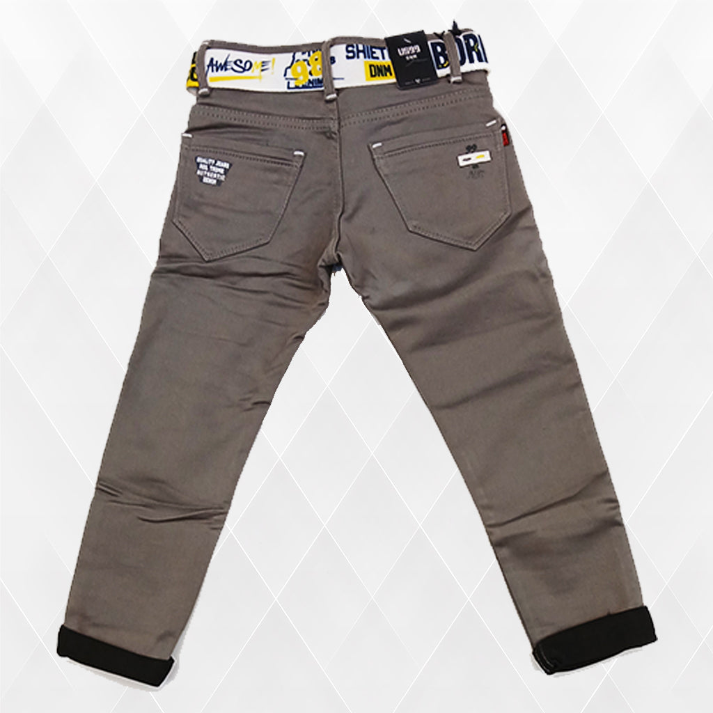 Pariari Boys Dark Khaki Slim-Fit Jeans with Stylish Belt