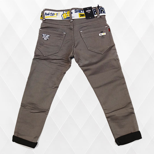 Pariari Boys Dark Khaki Slim-Fit Jeans with Stylish Belt