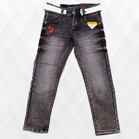 Pariari Boys Black Washed Slim-Fit Jeans with White Belt