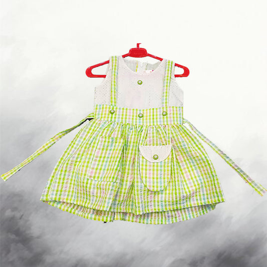 Pariari Girls Green and White Gingham Suspender Dress for Girls