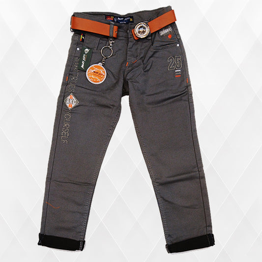 Pariari Boys Grey Designer Jeans with Brown Belt