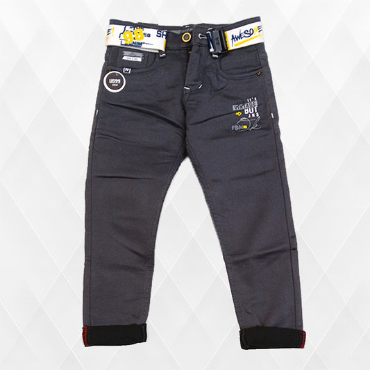 Pariari Stylish Boys Grey Slim-Fit Jeans with Trendy Belt