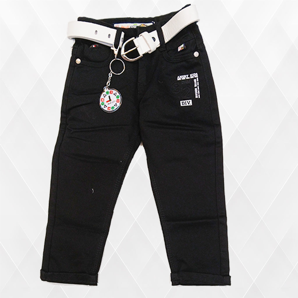 Pariari Boys Stylish Black Slim-Fit Jeans with Belt & Keychain