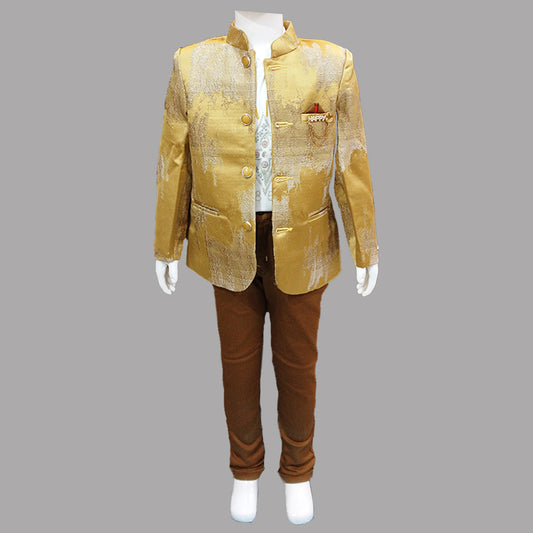 Pariari Boys Golden Blazer Suit Set