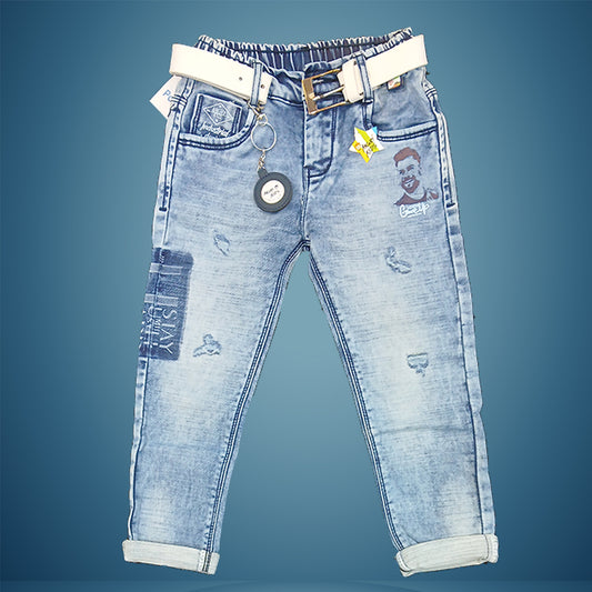 Pariari Boys Light Blue Distressed Denim Jeans with White Belt