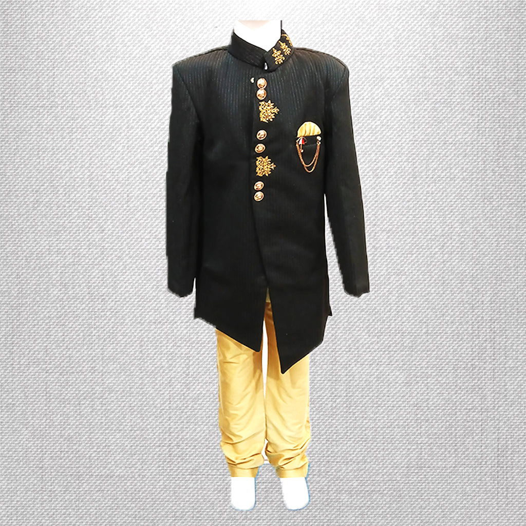 Pariari Boys Black and Gold Indo-Western Sherwani Set