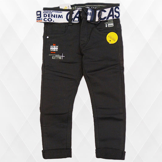 Pariari Boys Trendy Black Slim-Fit Jeans with Stylish Belt
