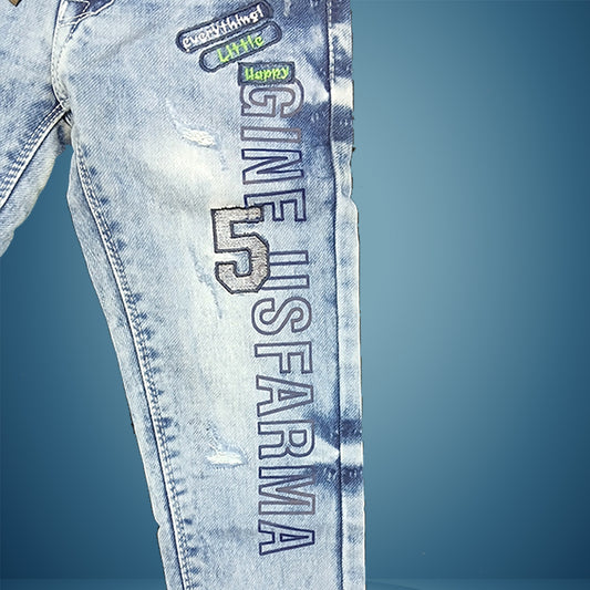 Pariari Boys Distressed Blue Denim Jeans with Yellow Belt