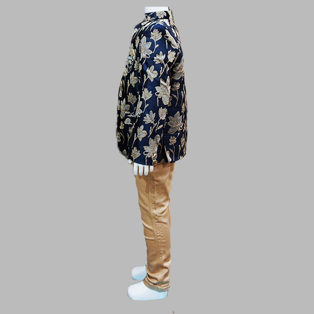 Pariari Boys Royal Blue Floral Embroidered Blazer Suit Set