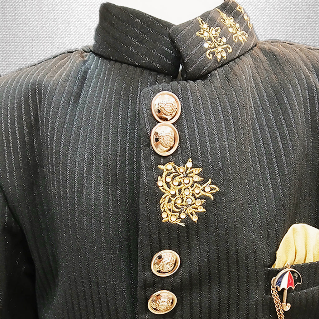 Pariari Boys Black and Gold Indo-Western Sherwani Set
