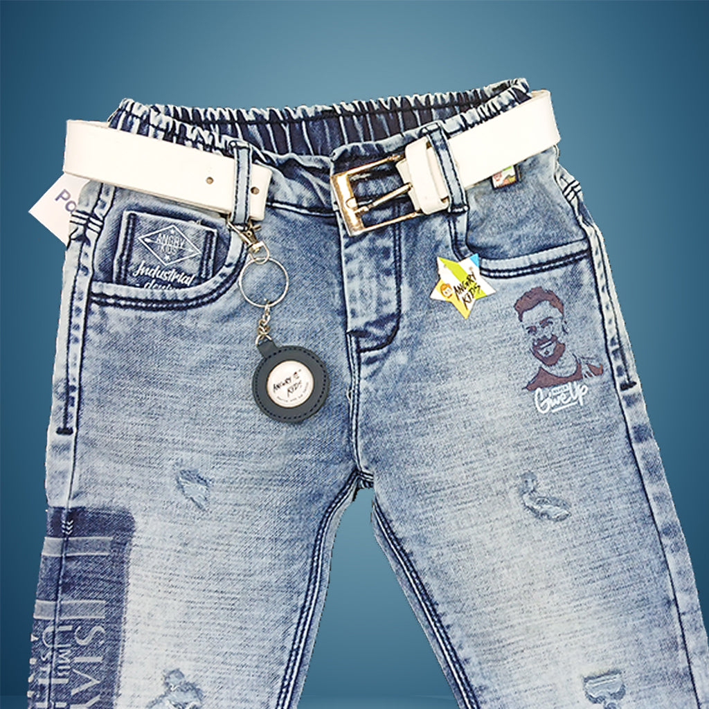 Pariari Boys Light Blue Distressed Denim Jeans with White Belt