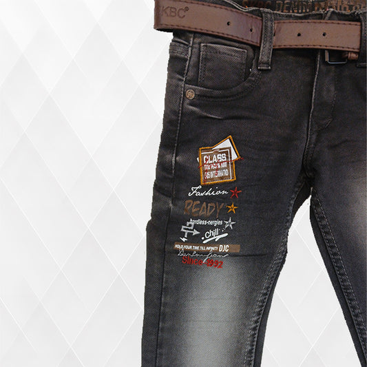 Pariari Boys Stylish Slim-Fit Denim Jeans with Belt & Trendy Patches