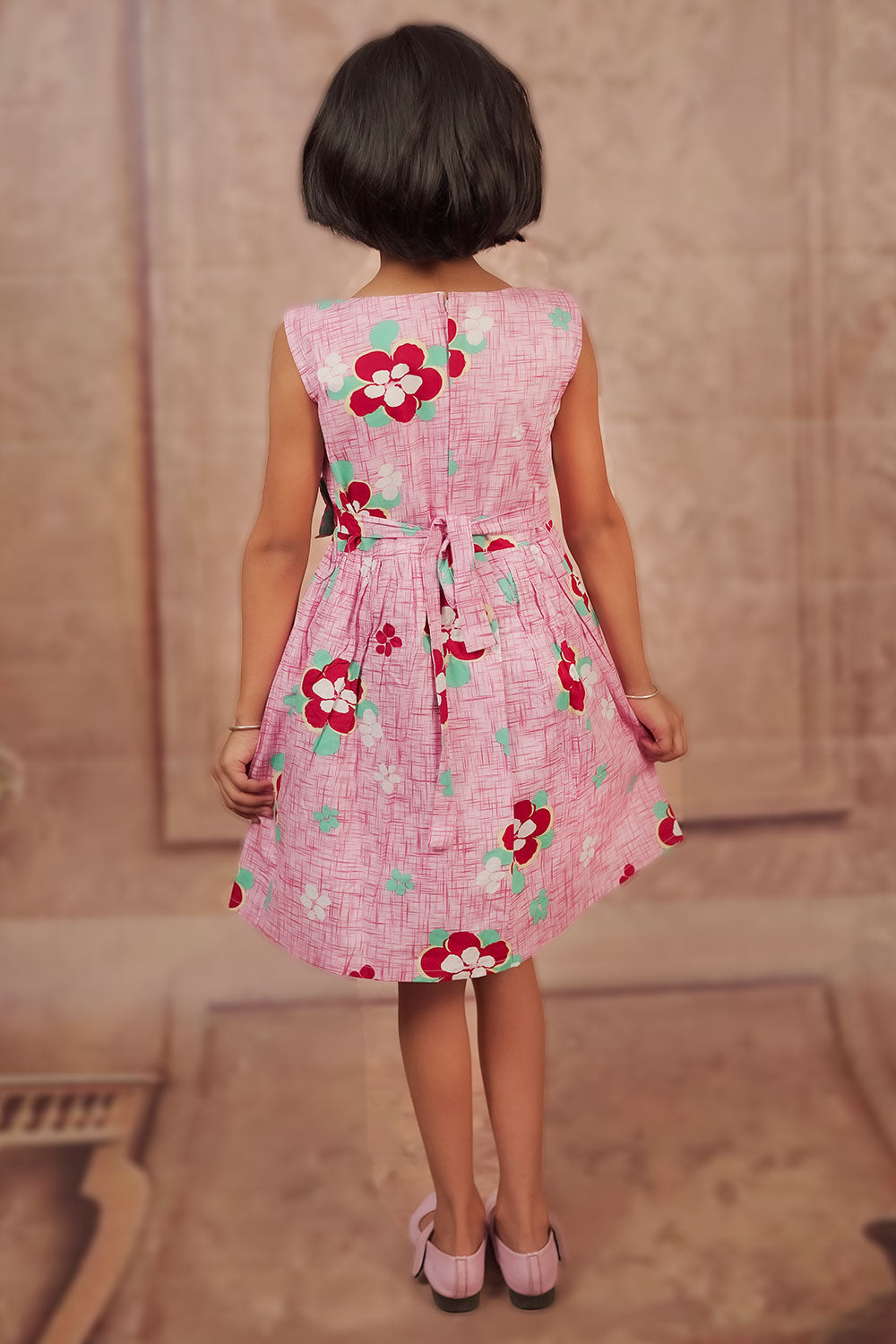 Pariari Girls Sleeveless  Pink Blossom Joy Floral Frock