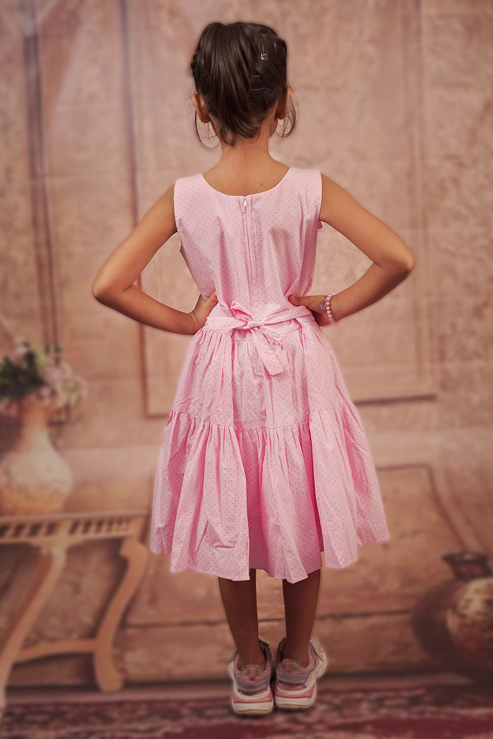 Pariari Girls Sleeveless Pink Polka Princess Frock