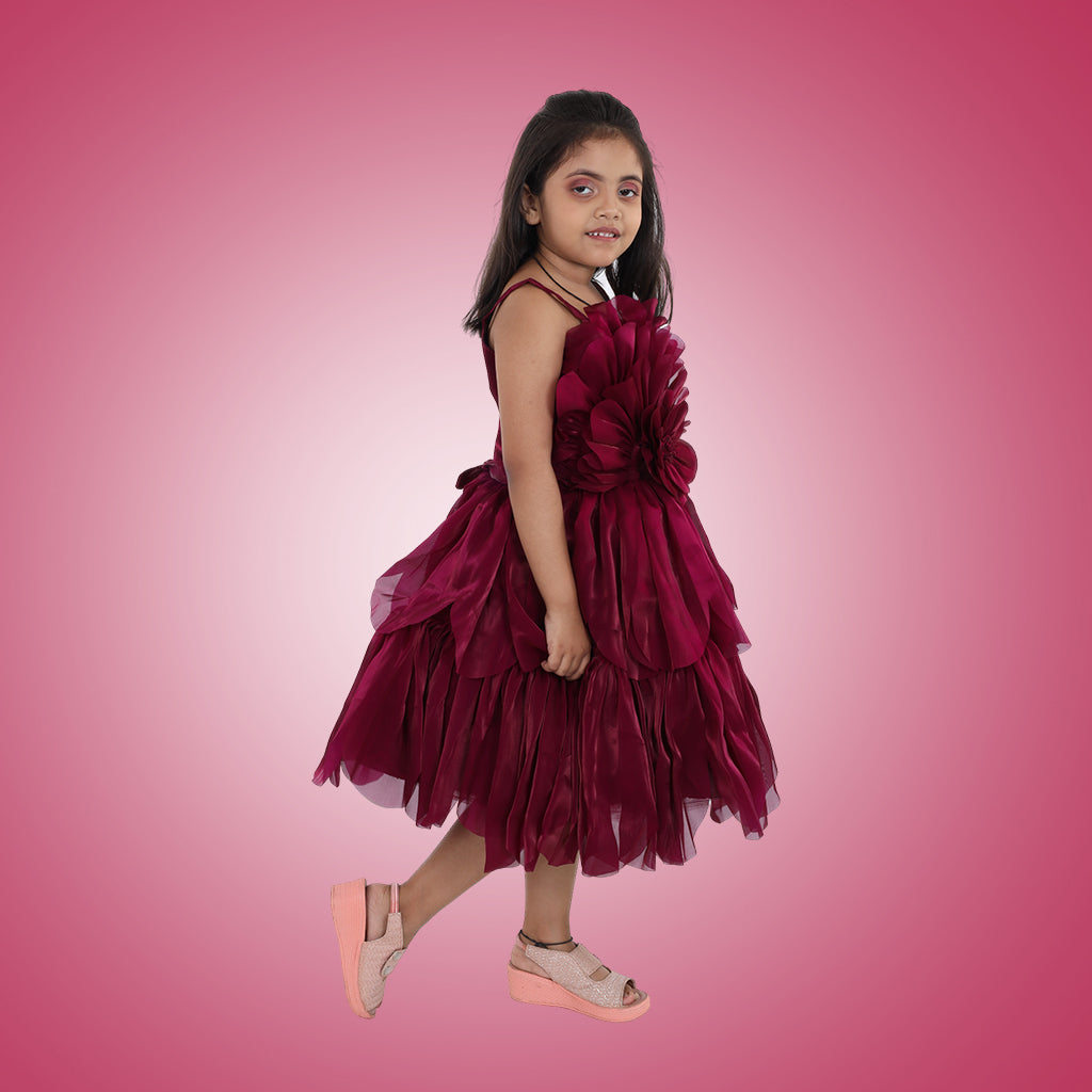 Pariari Girls Floral Pattern Party Dress with Shoulder Straps