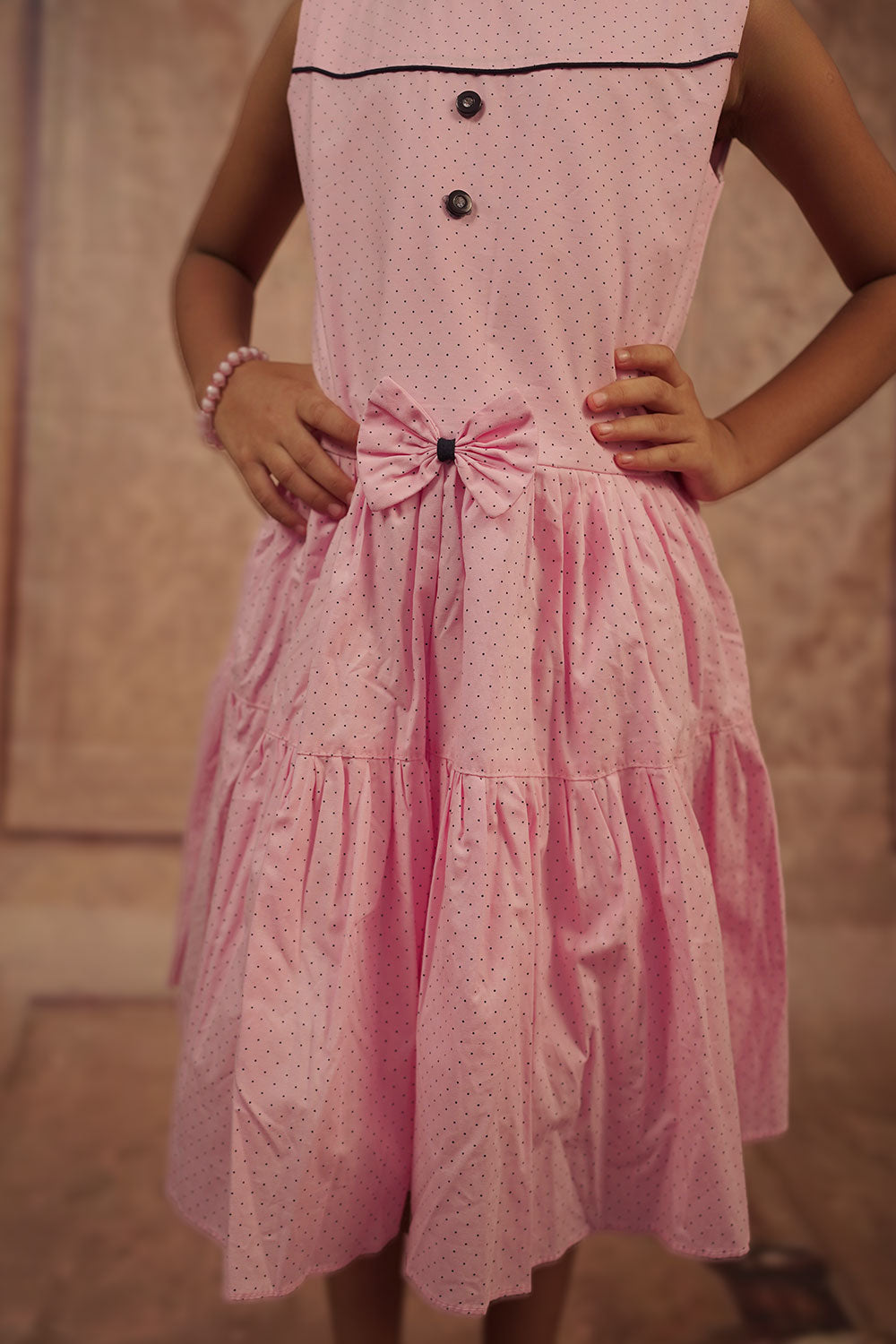 Pariari Girls Sleeveless Pink Polka Princess Frock