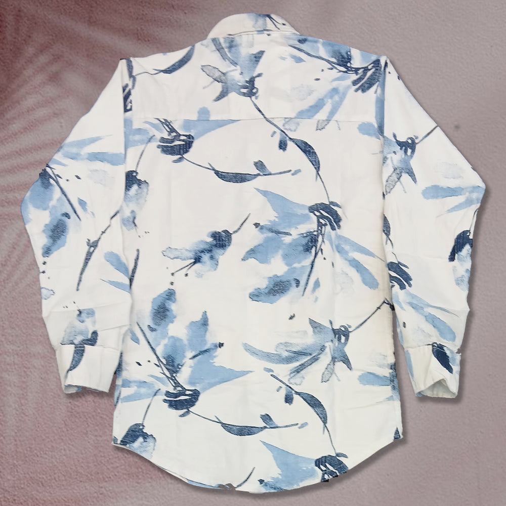 Pariari Boys Blue Leaf Print Shirt