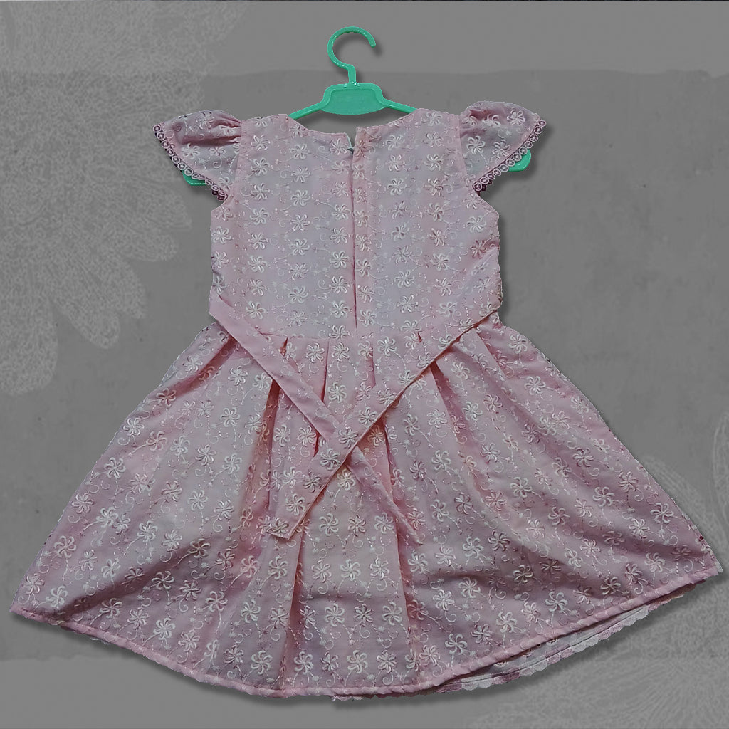 Pariari Girls Pink Floral Embroidered Dress