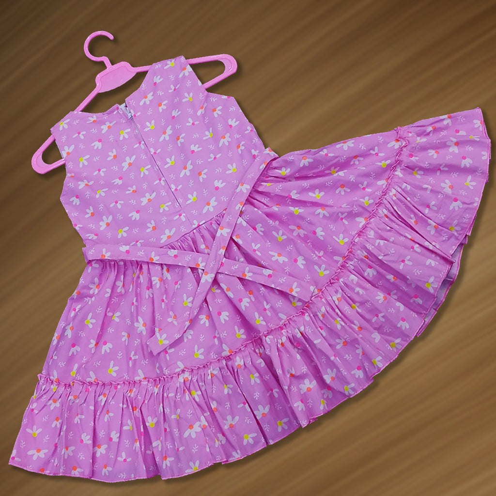pariari Girls Purple Floral Printed Dress