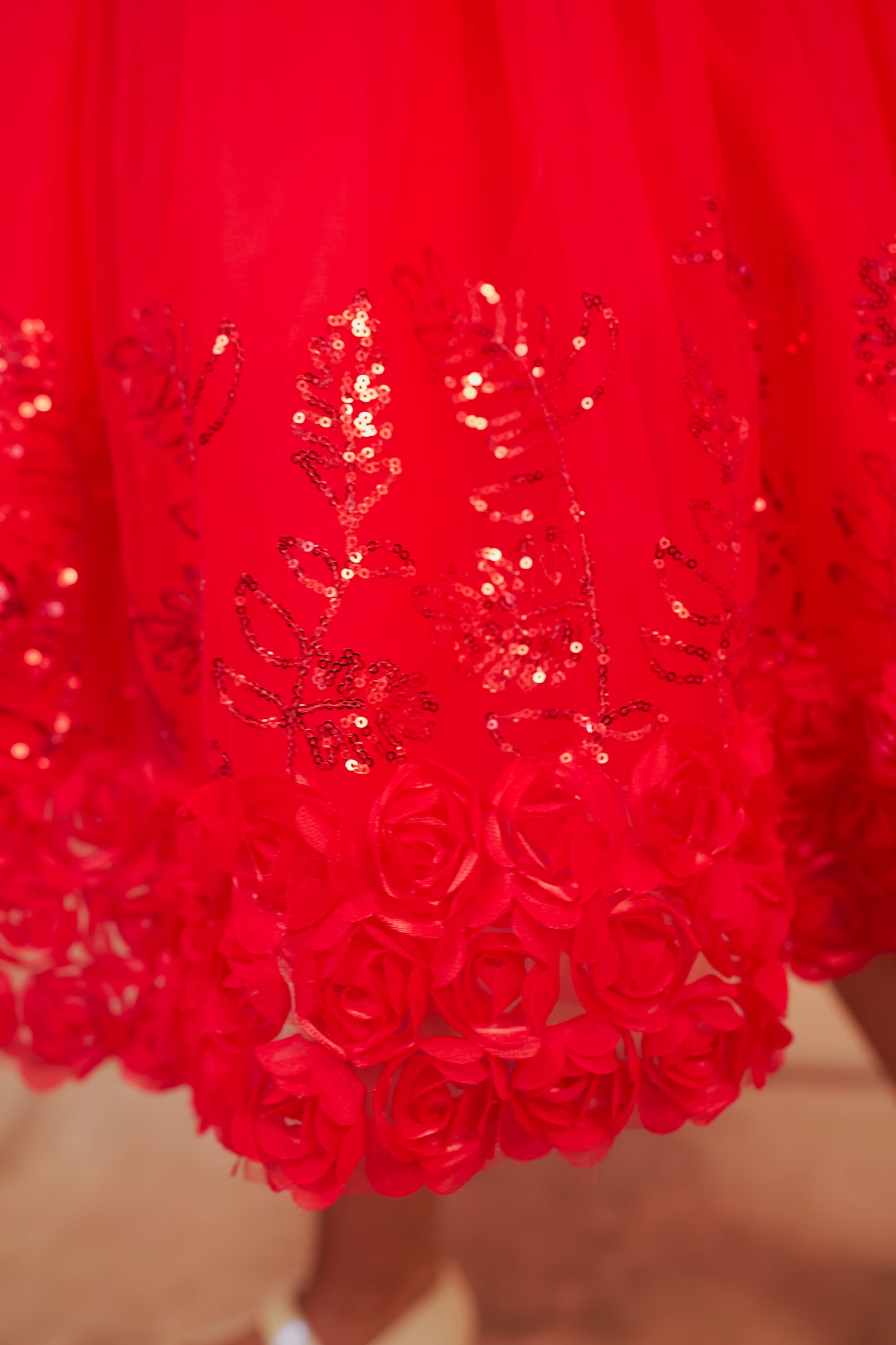 Pariari Girls Red Rose Floral Party Frock