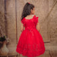 Pariari Girls Red Rose Floral Party Frock