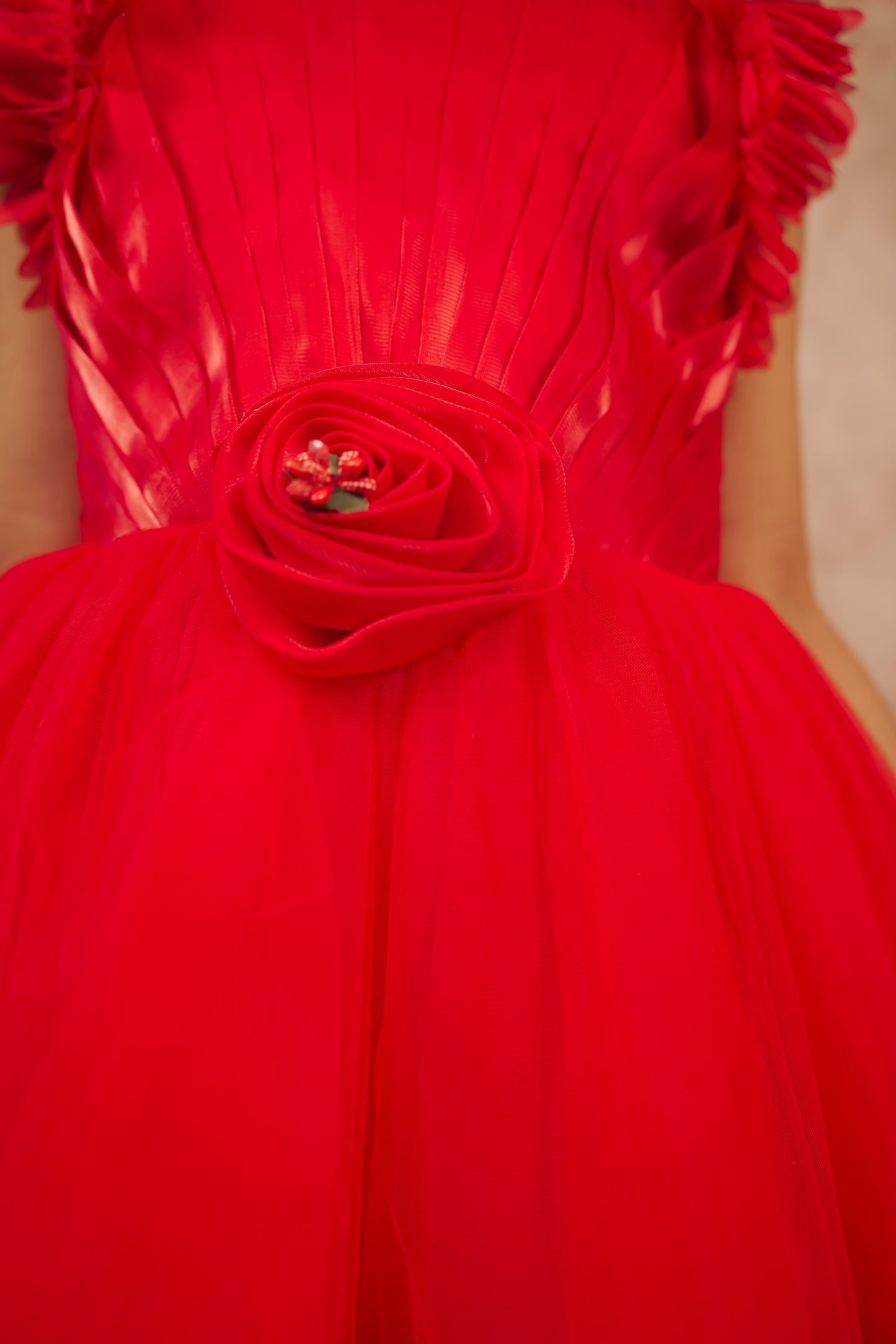 Pariari Girls Red Rose Floral Party Frock