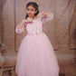 Pariari Girls Royale Graceful Full-Length Gown with Crystal Trim and Satin Bow Charm