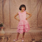 Pariari Girls Sleeveless Pink Layered Ruffle Cotton Frock with Embroidery