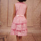 Pariari Girls Sleeveless Pink Layered Ruffle Cotton Frock with Embroidery