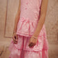 Pariari Girls Sleeveless Pink Layered Ruffle Cotton Frock with Embroidery