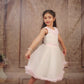 Pariari Girls Ivory Tulle Dress with Pink Blossom Neckline and Ruffle Charm