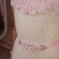 Pariari Girls Ivory Tulle Dress with Pink Blossom Neckline and Ruffle Charm