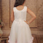 Pariari Girls Ivory Tulle Dress with Pink Blossom Neckline and Ruffle Charm