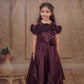 Pariari Girls Elegant Purple wine Applique Party Gown