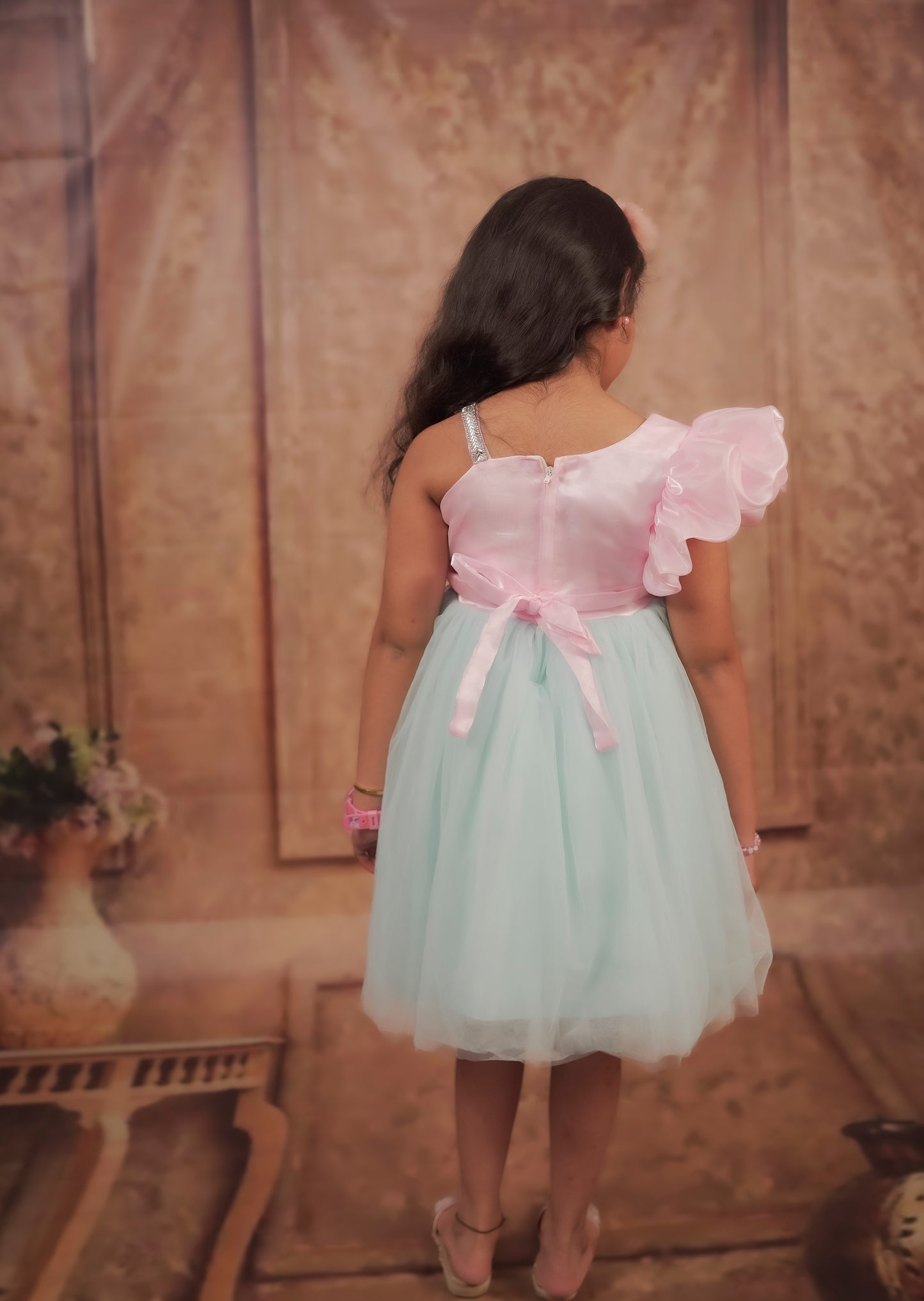 Pariari Girls Cotton Candy Bloom Dress with Ruffled Elegance and Floral Charm
