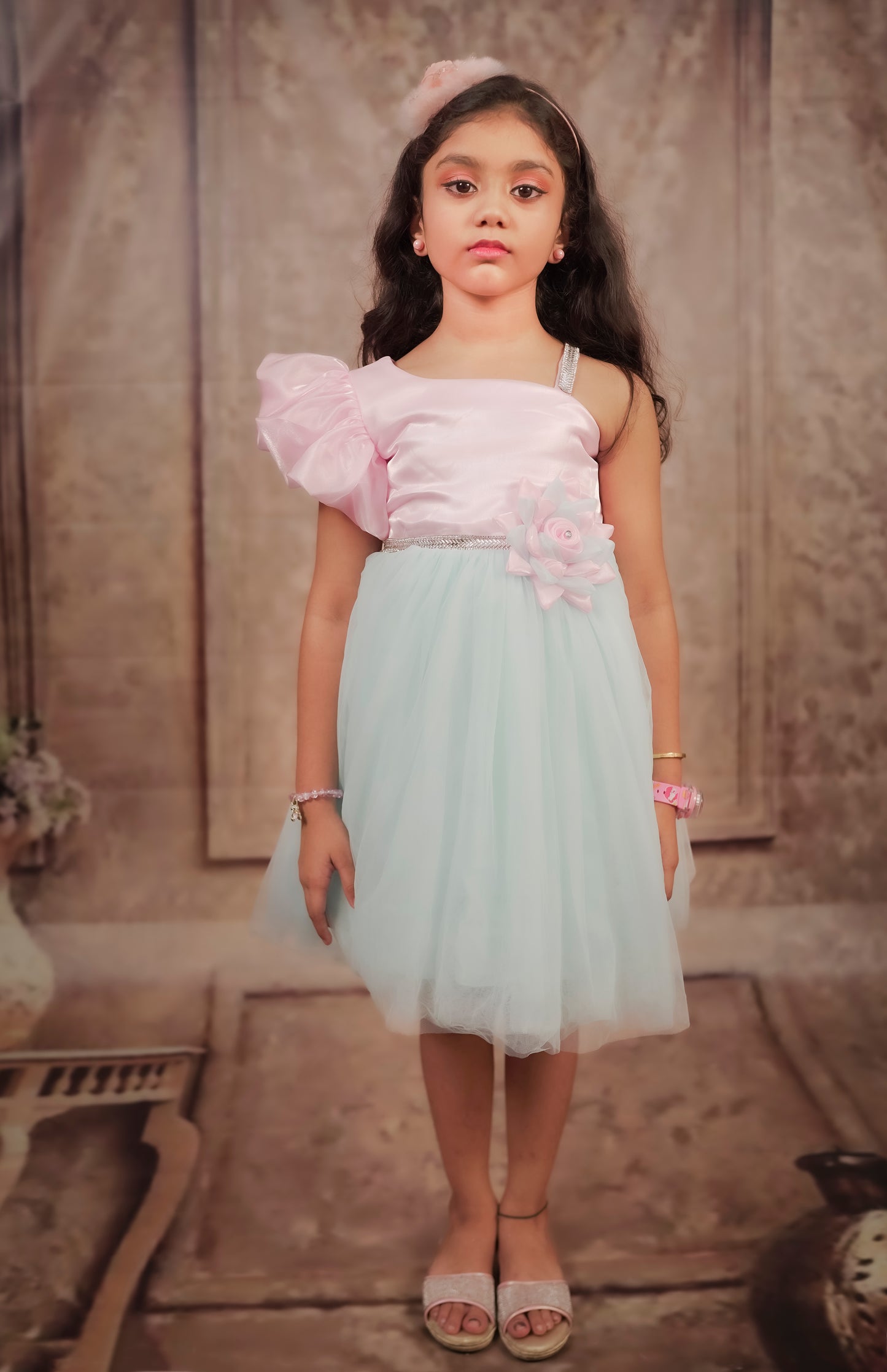 Pariari Girls Cotton Candy Bloom Dress with Ruffled Elegance and Floral Charm