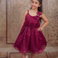 Pariari Girls Wine Bloom Satin Party Dress