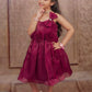 Pariari Girls Wine Bloom Satin Party Dress