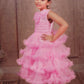 Pariari Girls Pink Petal Ruffle Dress
