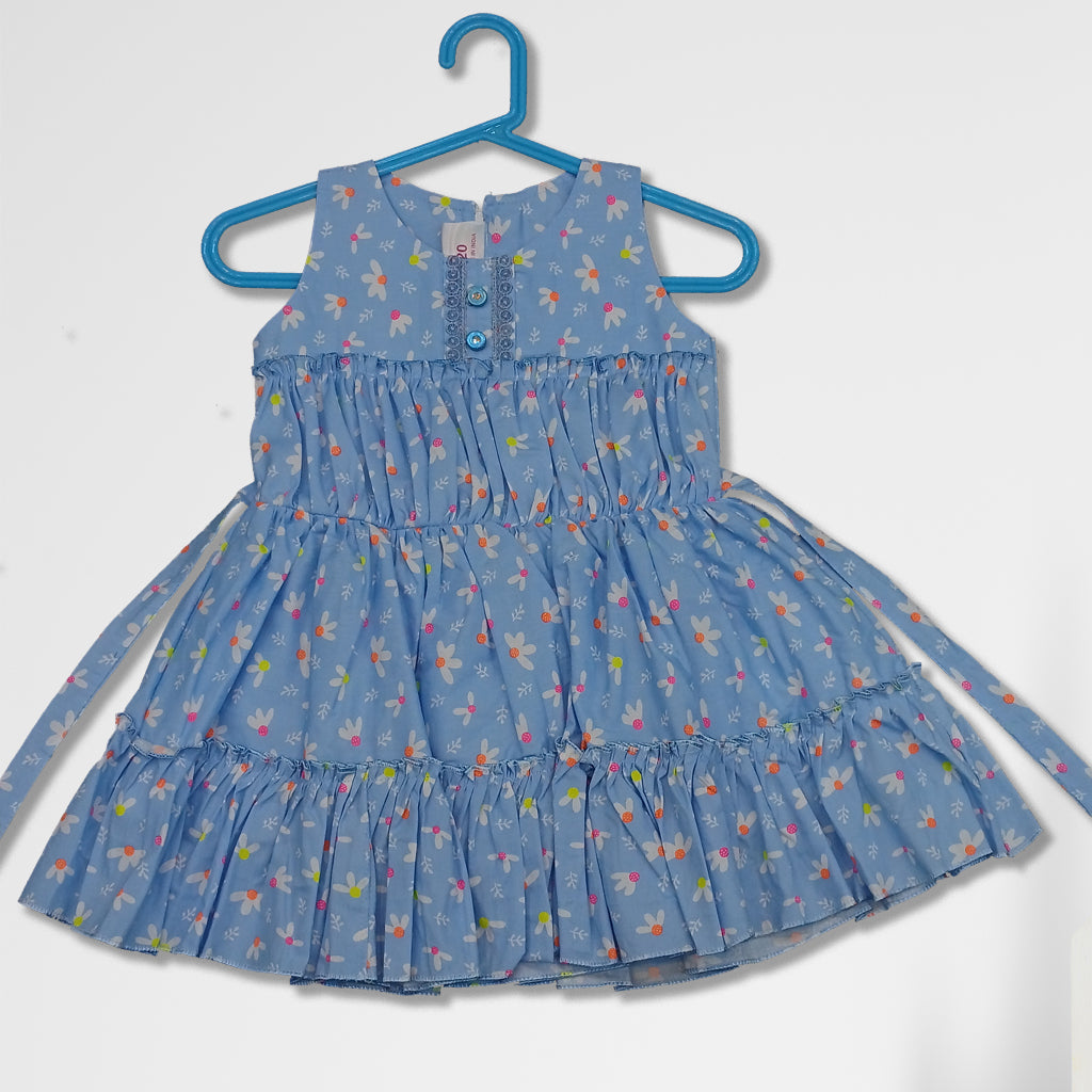 pariari girls Blue Floral Tiered Dress
