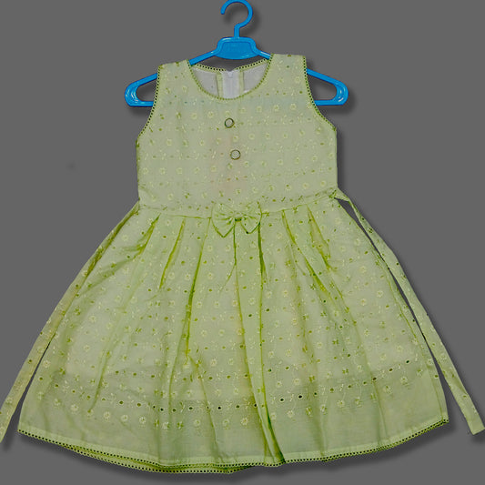 pariari girls Lime Green Eyelet Embroidered Dress