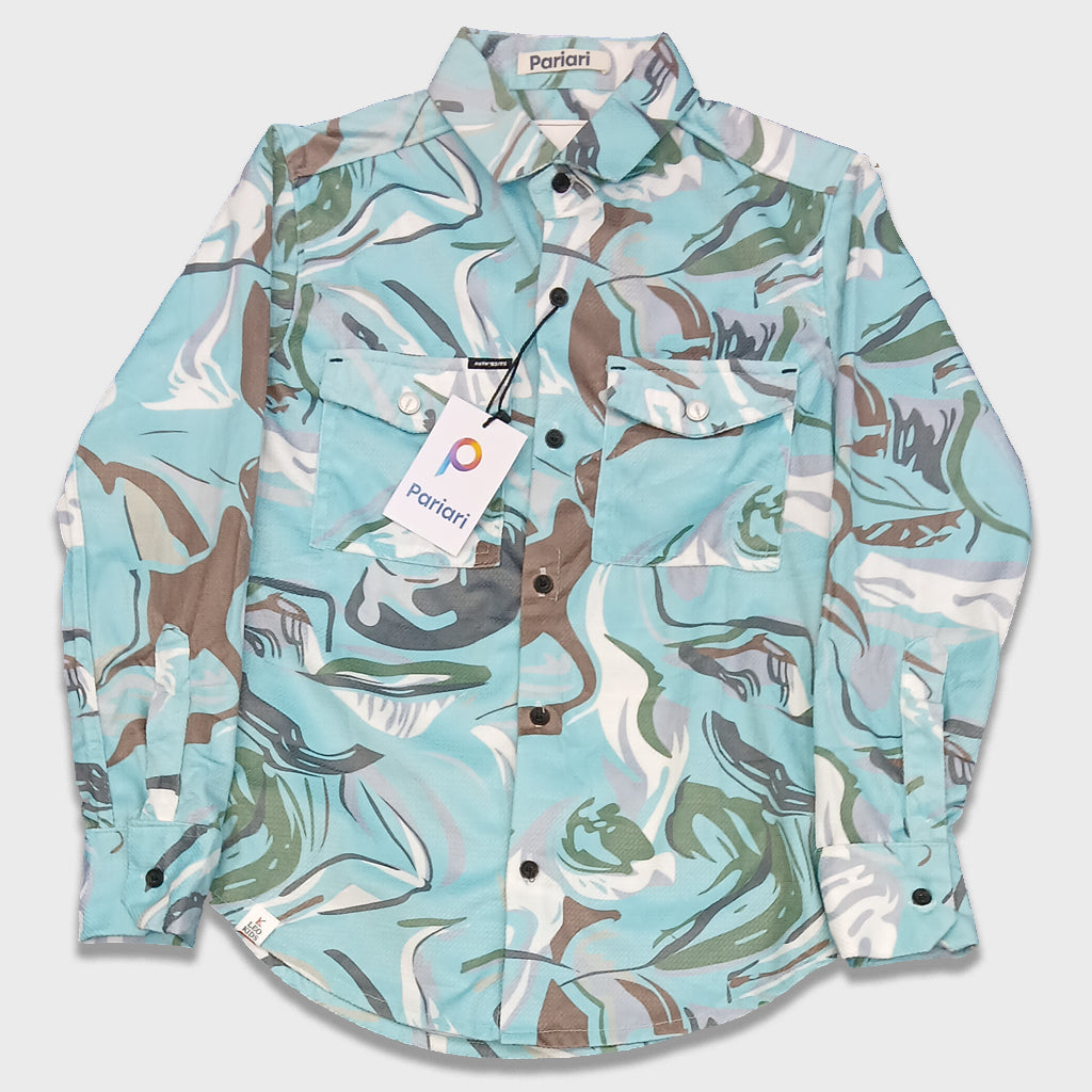 Pariari Boys Aqua Abstract Full-Sleeve Shirt