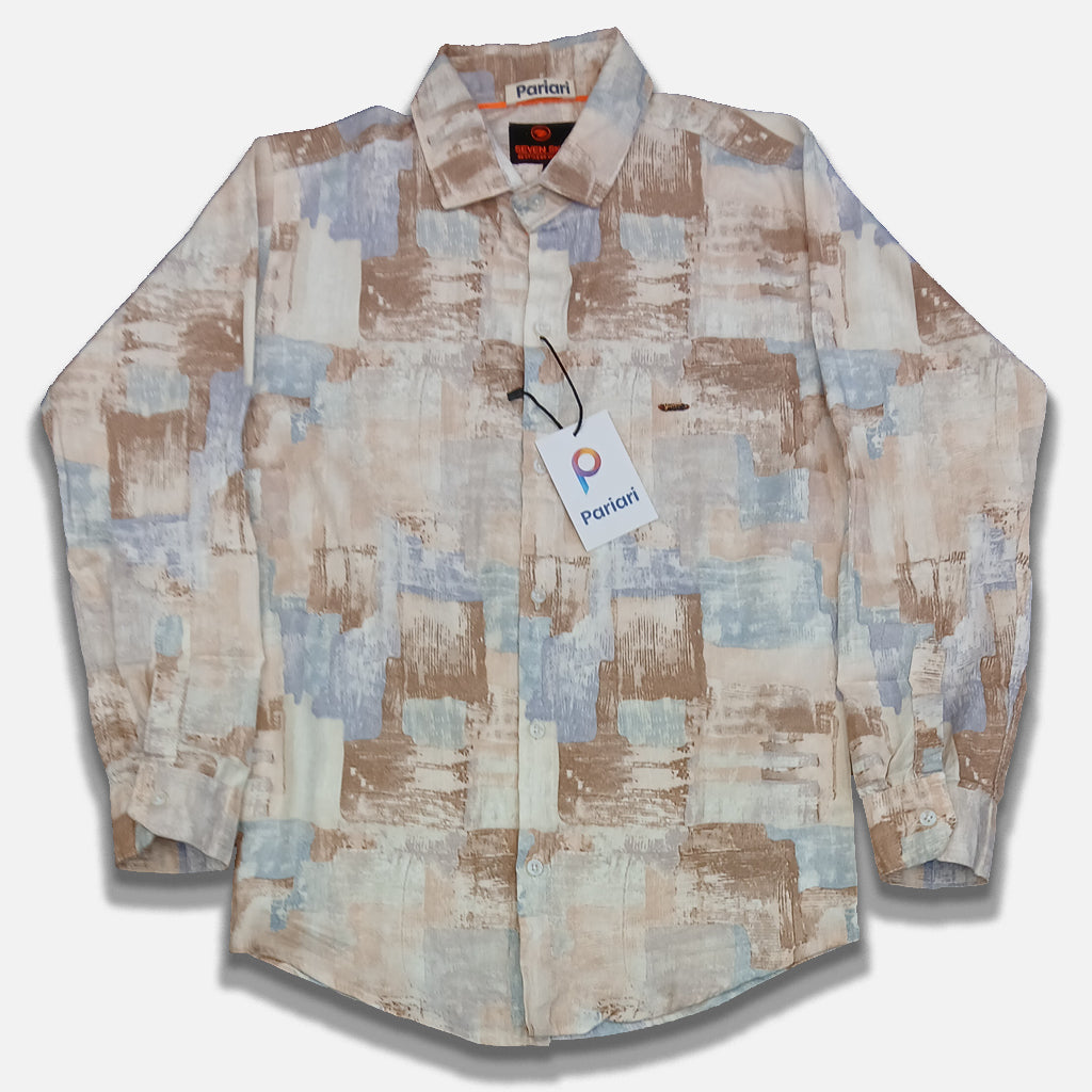Pariari Boys Earth-Tone Brushstroke Full-Sleeve Shirt
