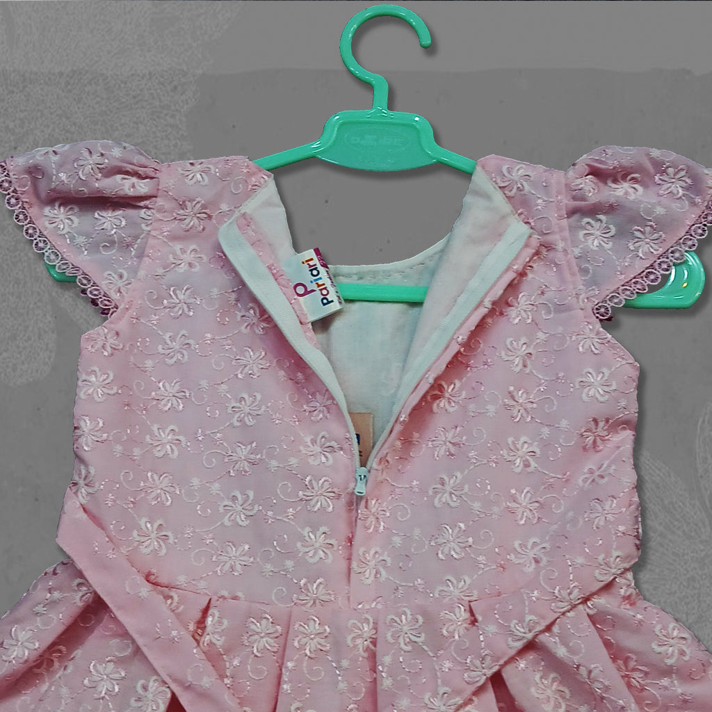 Pariari Girls Pink Floral Embroidered Dress