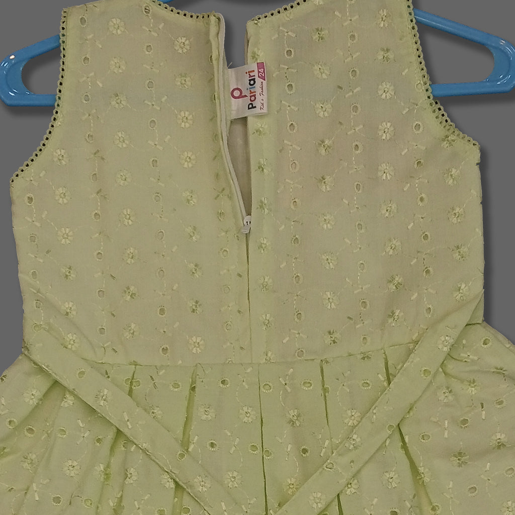 pariari girls Lime Green Eyelet Embroidered Dress