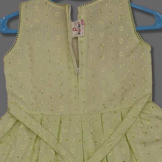 pariari girls Lime Green Eyelet Embroidered Dress