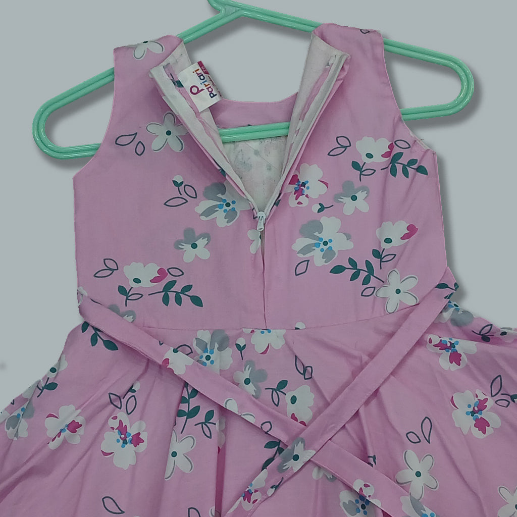 pariari Girls Pink Floral Sleeveless Dress for Girls