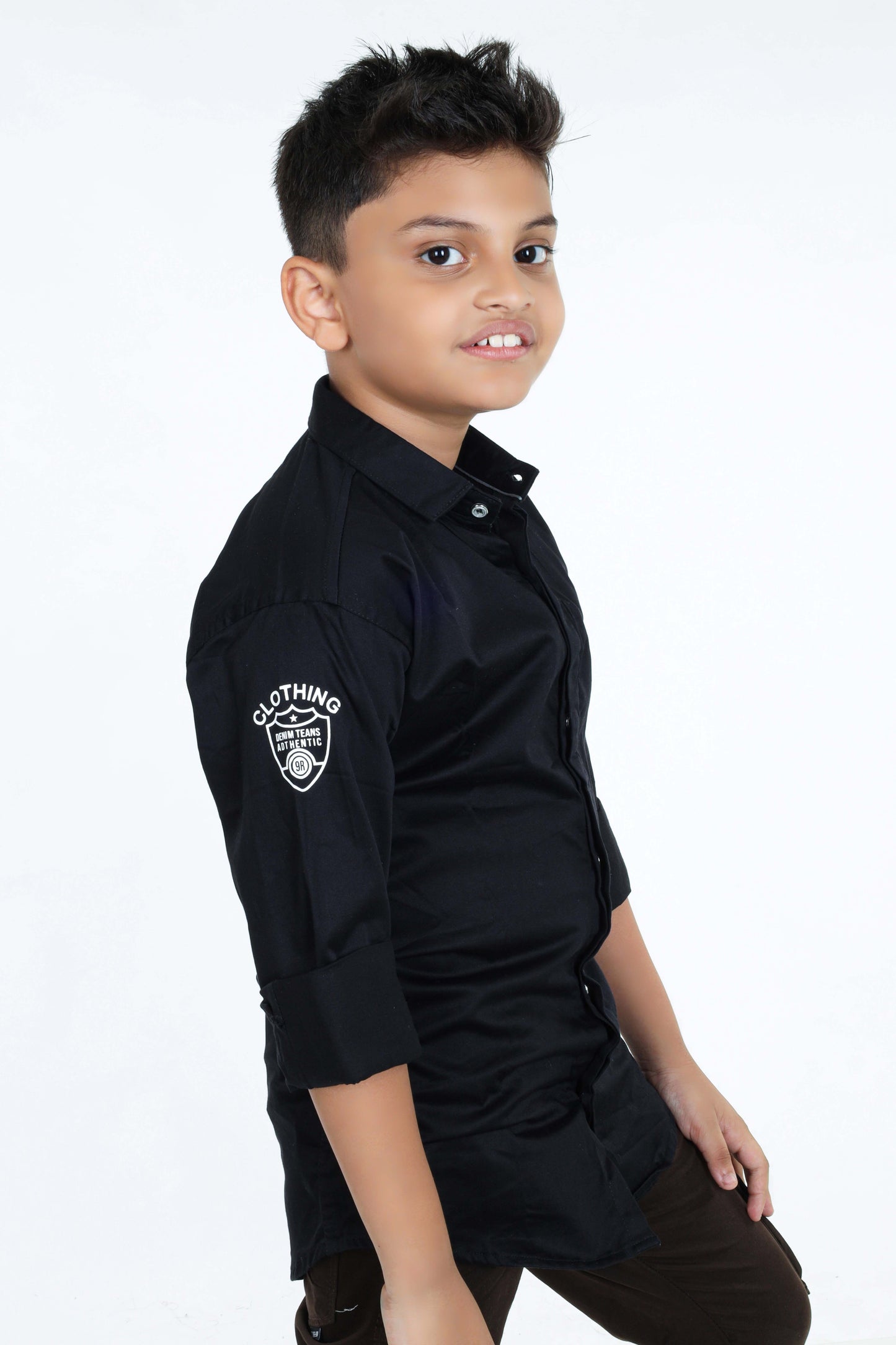 Pariari Boys Polycotton Black Full Sleeve Shirt