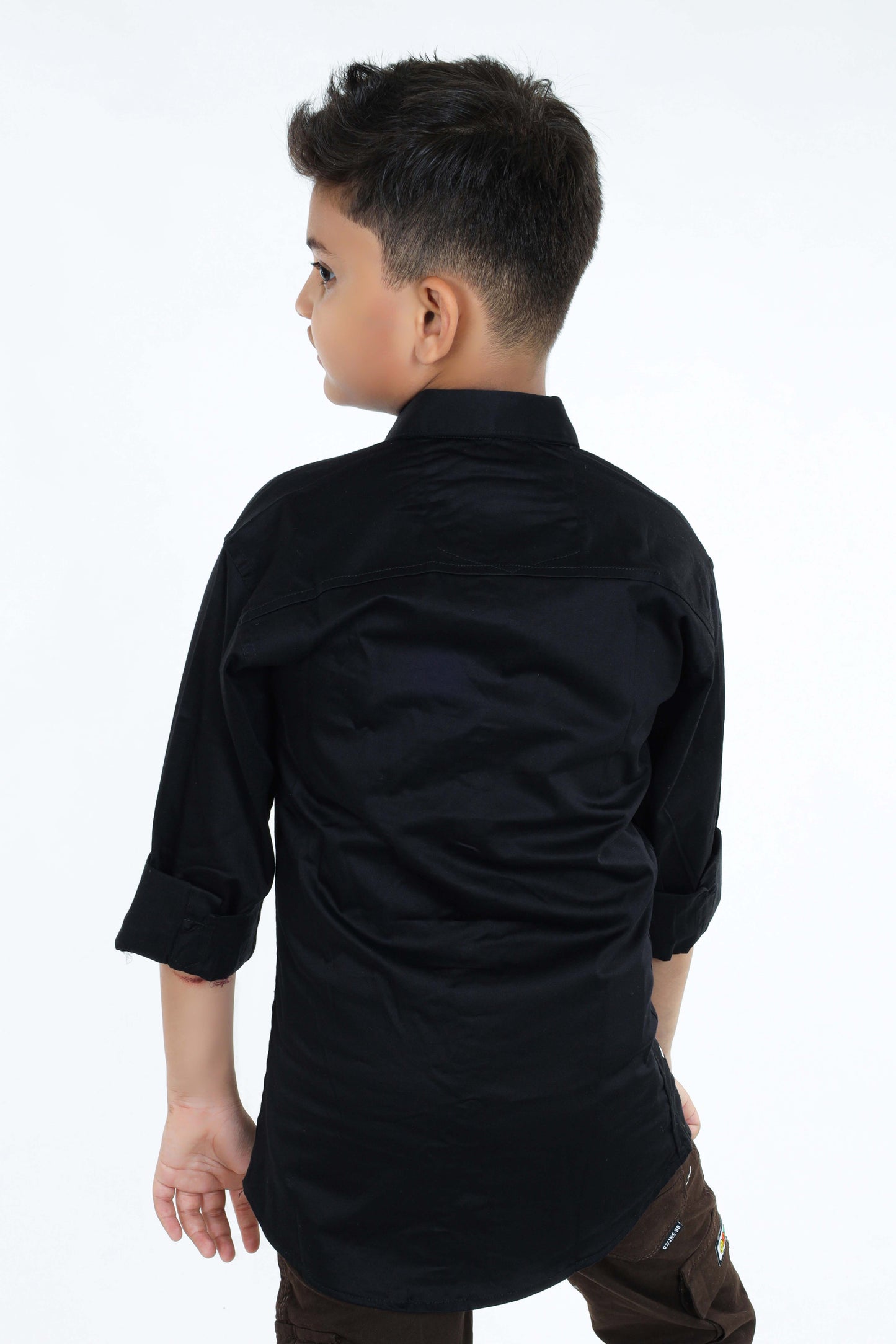 Pariari Boys Polycotton Black Full Sleeve Shirt